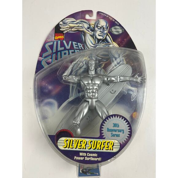 Marvel Toy Biz Silver Surfer 30th Anniversary Series Figure w/ Cosmic Surfboard - Picture 1 of 5